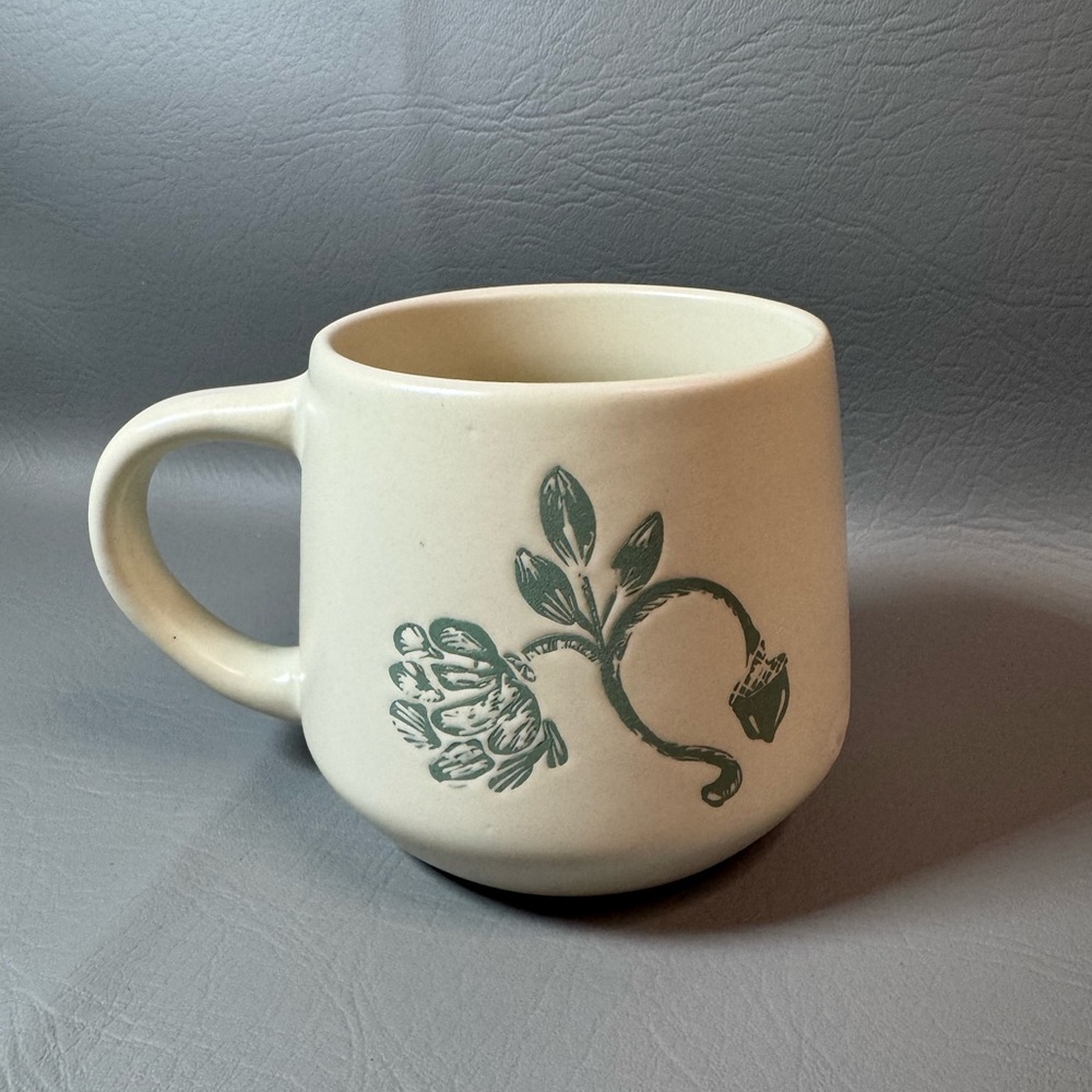 Vintage Look Nature Artisan Floral Coffee Tea Mug Dash Of That Cream Green 18 oz